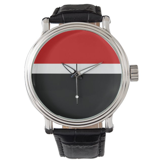 Relógio Estilo de Bloco de Cor Preto Branco Vermelho Desig (Frente)