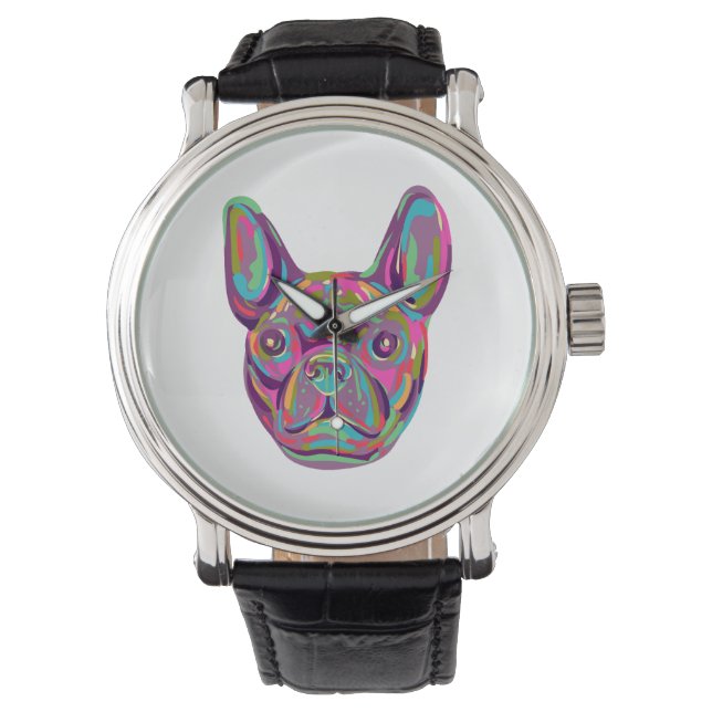Relógio Estilo francês Bulldog Frenchie head Pop art (Frente)