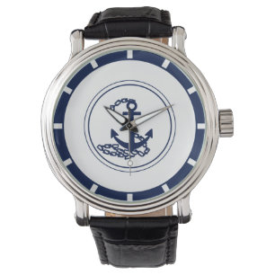 Relógio Estilo Marítimo Elegante Clássico Azul de Âncor