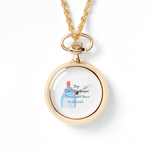 Relógio Estourar a Champanhe azul chá de noiva adicionar n (Frente)