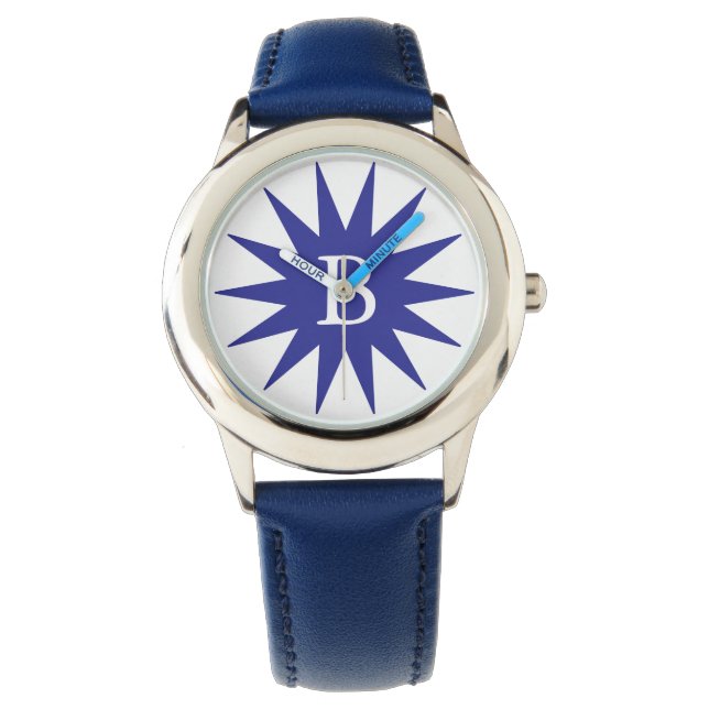 Relógio Estrela azul fina e simples inicial profunda (Frente)