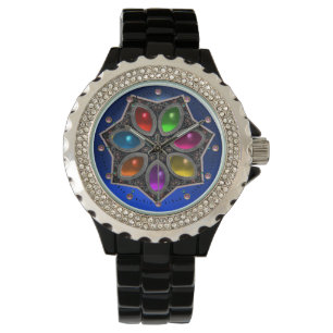Relógio ESTRELA BRILHANTE COM GEMSTONAS COLORIDAS, Azul