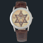 Relógio Estrela de David Chai Hebrew Wailing Wall Men<br><div class="desc">Este é um belo relógio judeu para homens. Tem a Estrela de David com um Chai no meio. Tem um fundo de Muro de Voo de Israel e tem números hebraicos.</div>