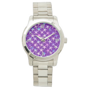 Relógio Estrelas texturizadas satíricas, Lavanda em roxo