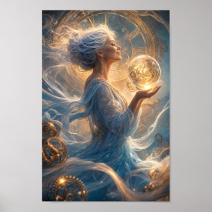 Relógio Etéreo em Luz Dourada Poster