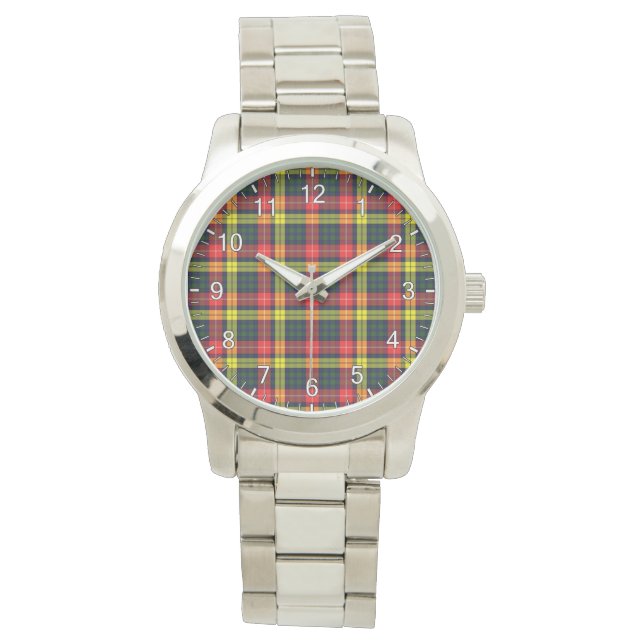 Relógio Eterno Clássico Clan Buchanan Modern Tartan Xadrez (Frente)