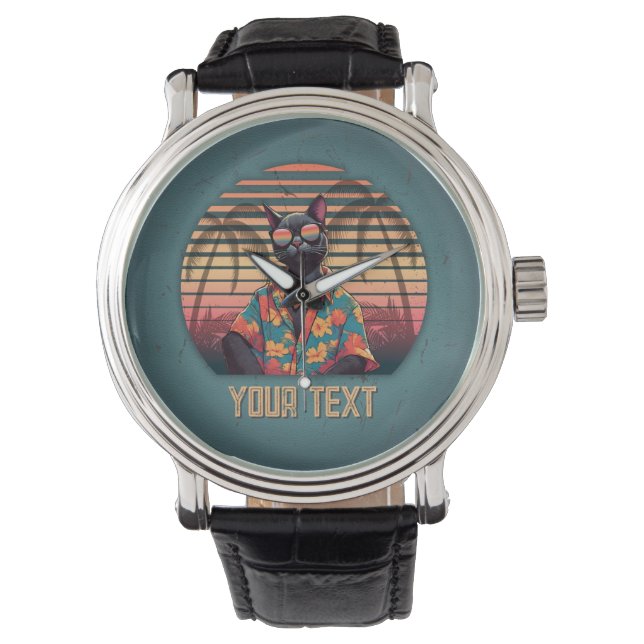 Relógio Eterno de Atitude tropical de gato Estilo masculin (Frente)