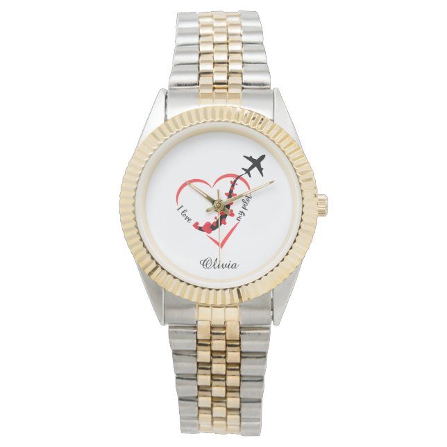 Relógio Eu amo minha tipografia piloto, aviação, personali (Frente)