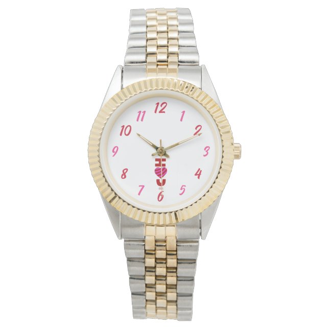 Relógio Eu Te Amo, Unisex, Olho De Bracelete De Dois Tons (Frente)