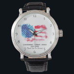 Relógio *~* EUA Bandeira Militar Veterano Vermelho Azul<br><div class="desc">* Sistema Clássico Patriótico Moderno de Aquarela Americana com um relógio de pulso preto de couro preto na Vintage. * Este design apresenta uma cor d'água colorida americana Flag American Flag, que também é conhecida como Old Glory e Stars and Stripes. Esta design de Bandeira Americana de Aquarela inclui as...</div>