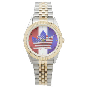 Relógio EUA / Canadá Assista canadense USA Flag Wrist Wat
