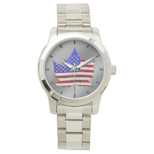 Relógio EUA / Canadá Assista canadense USA Flag Wrist Wat