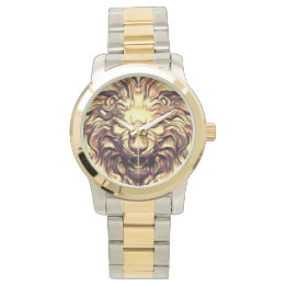 Relógio eWatch Cabeça de Leão Dourado Rugindo