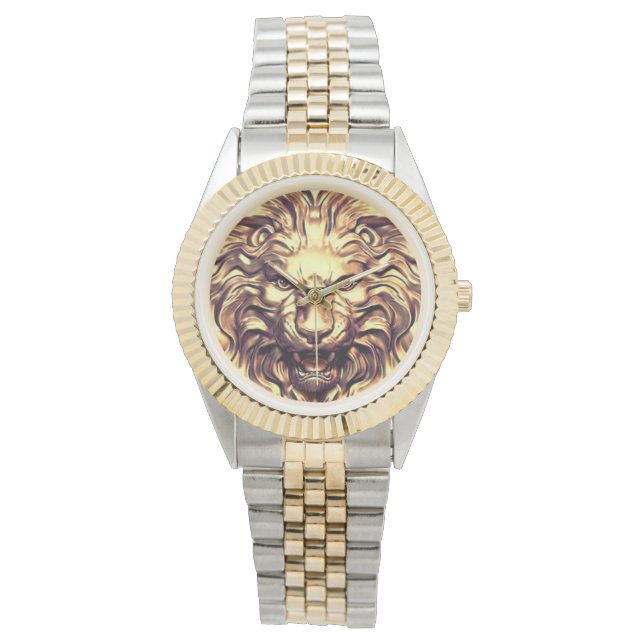 Relógio eWatch Cabeça de Leão Dourado Rugindo (Frente)