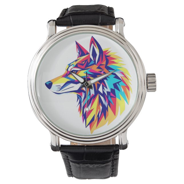Relógio eWatch Lobo Geométrico Colorido (Frente)