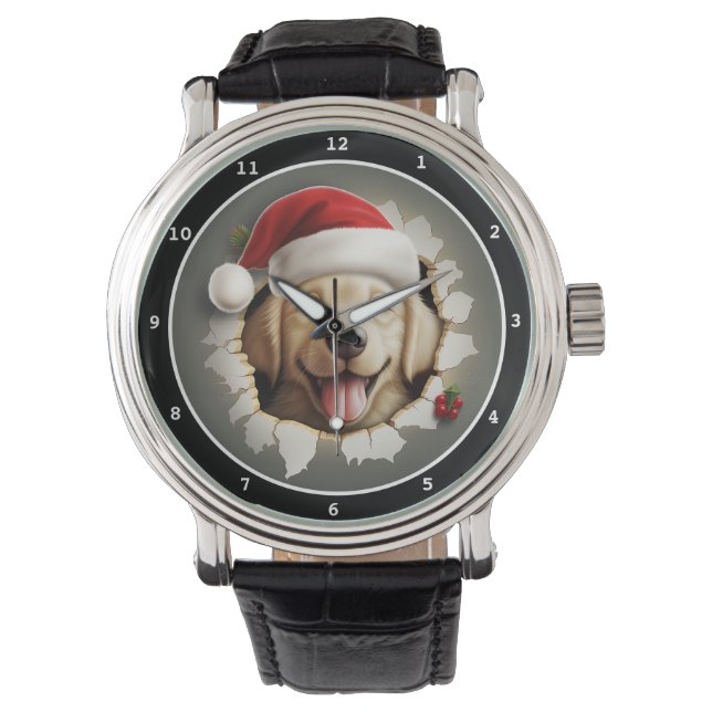 Relógio Exibição de Natal de Cachorro Dourado Feliz (Frente)
