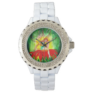 RELÓGIO FAIRY DREAMING EM UMA FLORES VERMELHA