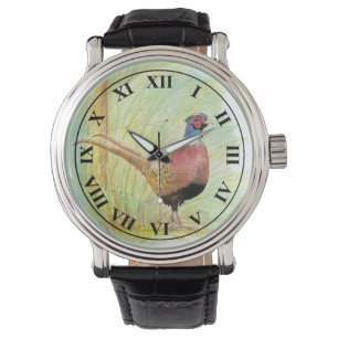 Relógio Faisão-de-pescoço-anilado ave de caça aquarela