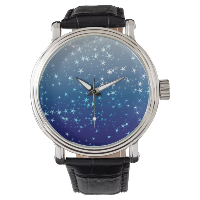 Relógio Faíscas de Natal Estrelas Céu Azul (Frente)
