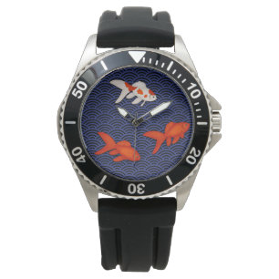 Relógio Fantail Goldfish no padrão de onda de Seigaiha Ja