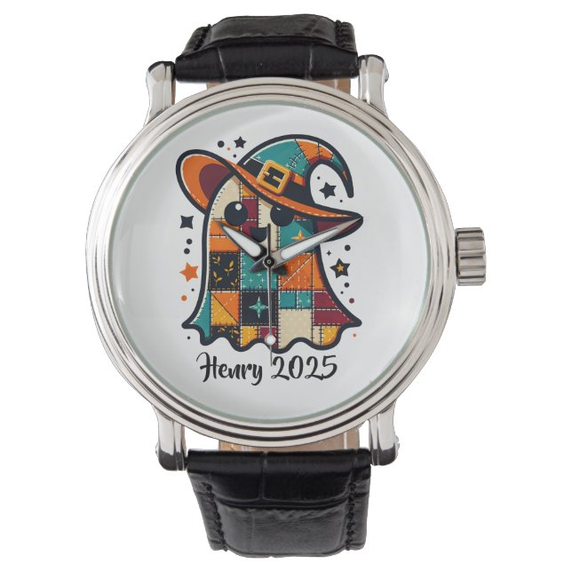 Relógio Fantasma de Patchwork Fofo Personalizado de Hallow (Frente)