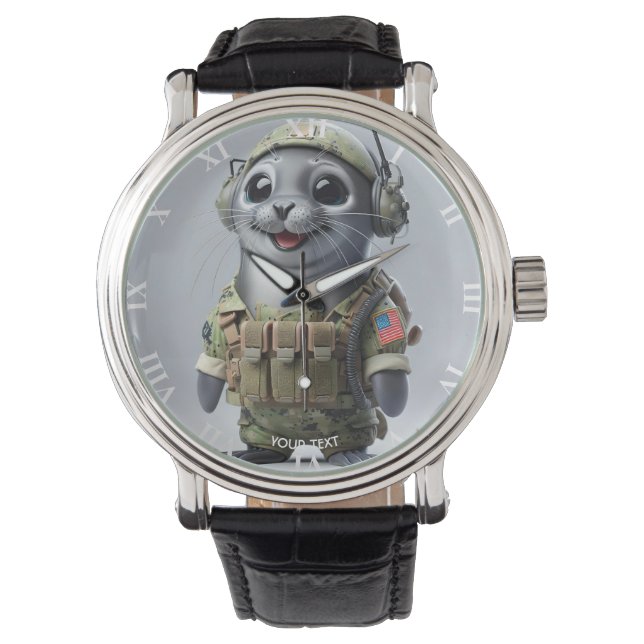 Relógio Fantasy Cute Sea Seal Warrior (Frente)