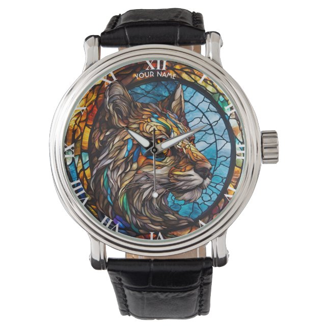 Relógio Fantasy Cute StainGlass Wolf (Frente)