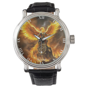 Relógio Fantasy Cute Steampunk Flames Phoenix