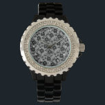 Relógio Faux Black Lace Watch<br><div class="desc">Faux Black Lace Watts Romântica Rosa Fishnet Watch - ou Choose / add sua cor de fundo favorita! Você também pode adicionar seu texto / nome. Redimensionar e mover ou remover / adicionar elemento - imagem / texto com a ferramenta Personalização. Design por MIGNED. Por favor, veja meus outros projetos/designs....</div>
