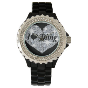 relógio Faux Diamond Heart 'I love bling'