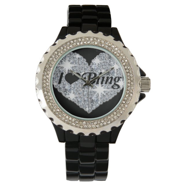 relógio Faux Diamond Heart 'I love bling' (Frente)