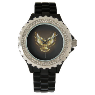 Relógio Faux Gold Foil Peace Dove em Preto