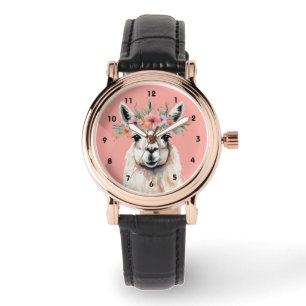 Relógio Fazenda Zen Floral Lhama Caprichosa Rosa