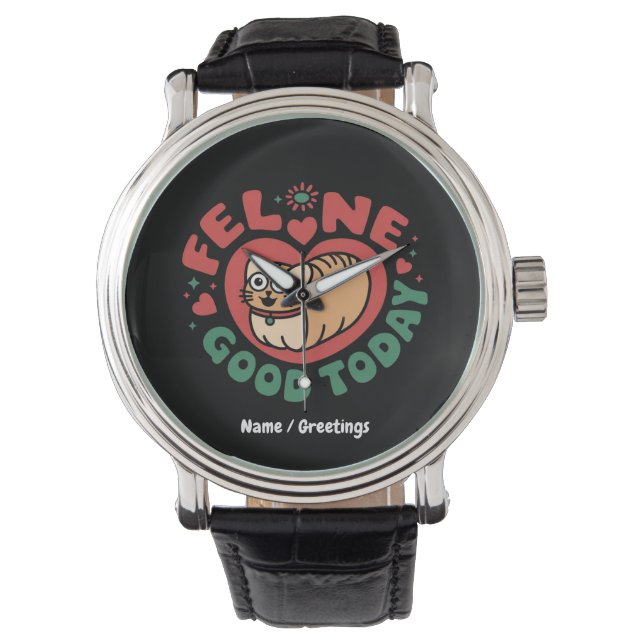 Relógio Feline Good Today Whimsic Cat Design (Frente)