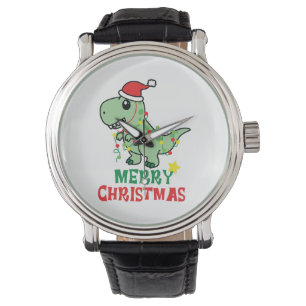 Relógio feliz dinossauro de natal