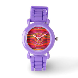 Relógio Feliz Feliz ano novo de Natal Red Glitter Watch
