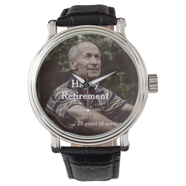 Relógio Feliz foto de aposentadoria nome ano anos de servi (Frente)