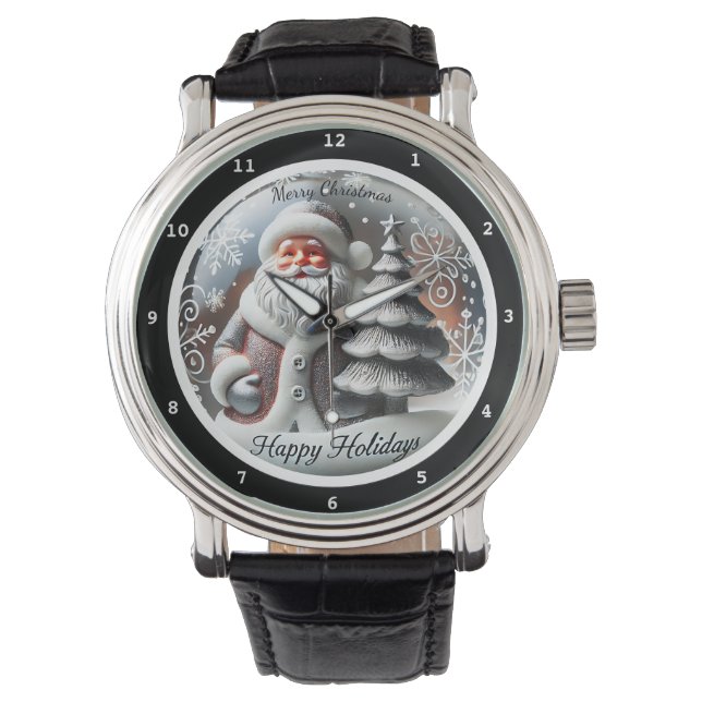 Relógio Feliz Natal Papai Noel com Árvore de Natal (Frente)