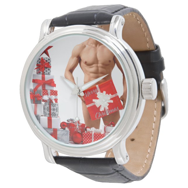 Relógio Feliz Natal SlipperyJoe presente vermelho branco p (Angular)