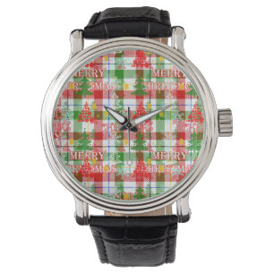 Relógio Feliz Natal Xadrez Decorativa Tartan