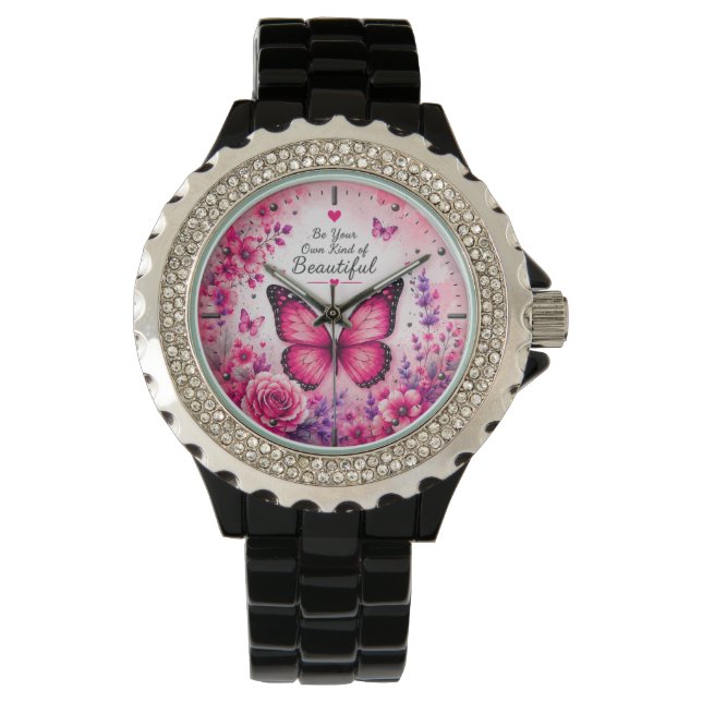 Relógio Feminino Borboleta Rosa (Frente)