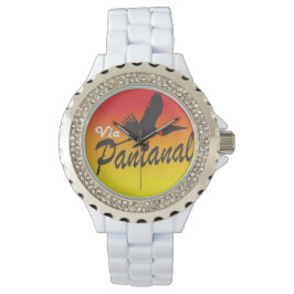 Relógio Feminino Branco com Strass Via Pantanal