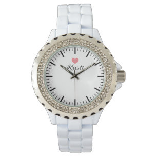 Relógio feminino de esmalte branco com lantejoulas