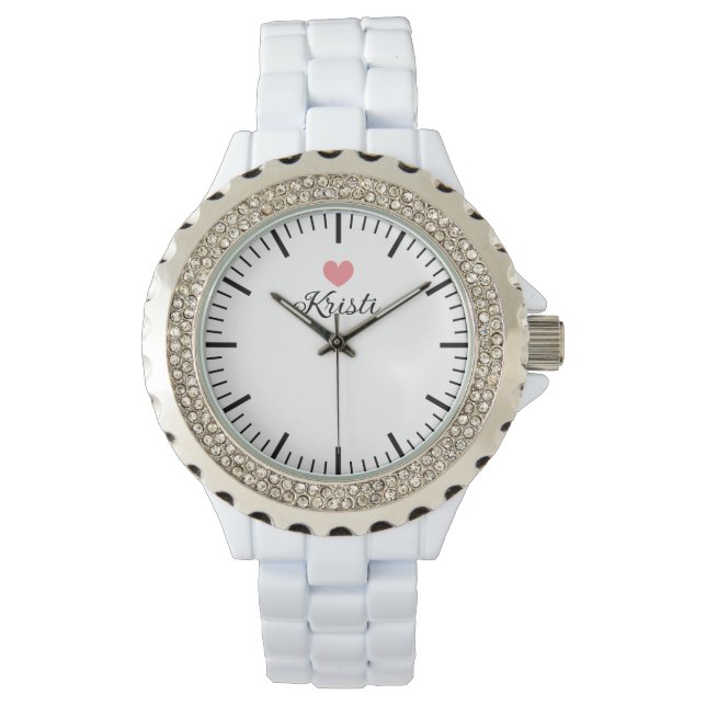 Relógio feminino de esmalte branco com lantejoulas (Frente)