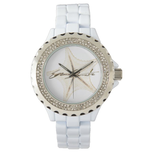 Relógio Feminino de Esmalte Branco com Rhinestone (Frente)