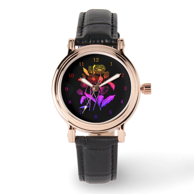 Relógio Feminino Floral Preto (Frente)