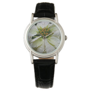 Relógio Feriado de Natal Elegante de Poinsettia Branca