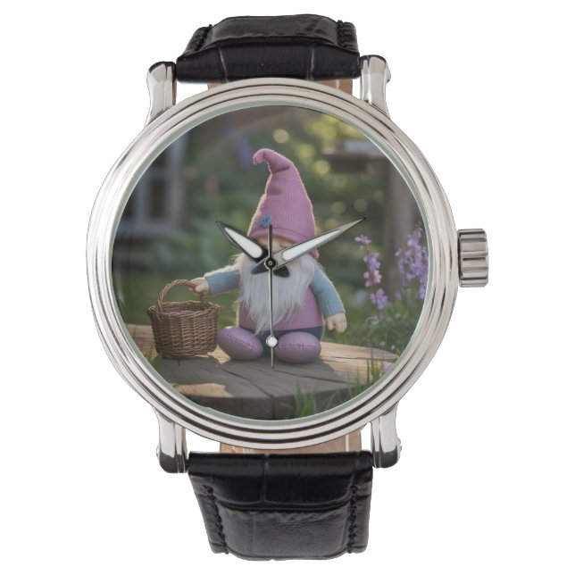 Relógio Figura de Gnome Fofinho com Cesta Tecida no Verão (Frente)