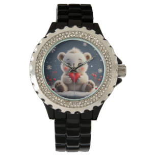Relógio Filhote de Urso Polar Branco Adorável Segurando um