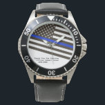 Relógio *~* Fino Blue Line Flag Men Policial Man's<br><div class="desc">* Timepiece Proteção Respeitante à Água, Relógio da Torre Preta de Aço Inoxidável, masculino. O design é um design da Polícia Dedicado do Sinalizador de Linha Azul Fino. A bandeira está em uma diagonal. * Este design apresenta a bandeira americana Flag American também conhecida como Velha Glória e Estrelas e...</div>